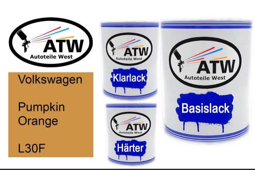 Volkswagen, Pumpkin Orange, L30F: 1L Lackdose + 1L Klarlack + 500ml Härter - Set, von ATW Autoteile West.